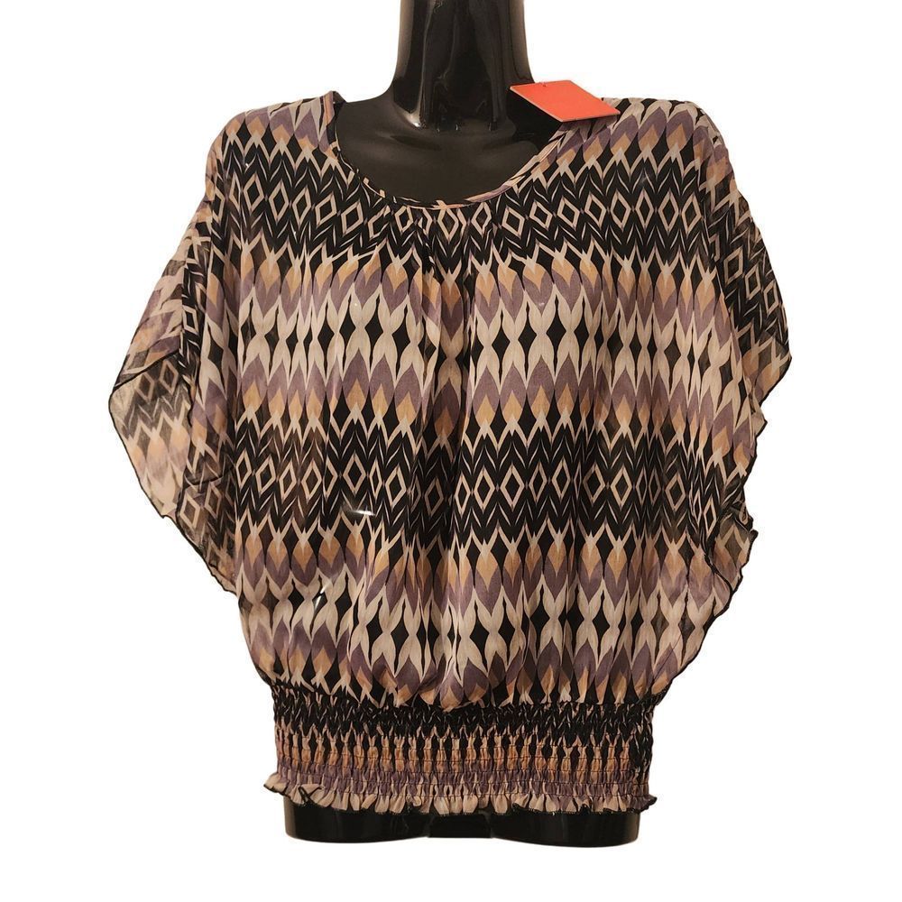 Esti Couture multi Color Pattern Sheer Blouse Size M Nwt